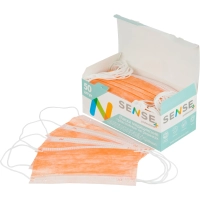 Маска медицинская 3-х сл., резинка, оранжевый, Sense, картон 50шт/уп