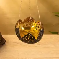 Подсвечник подвесной из кокоса «Бутон», 14×14×10 см, чёрно-золотой
