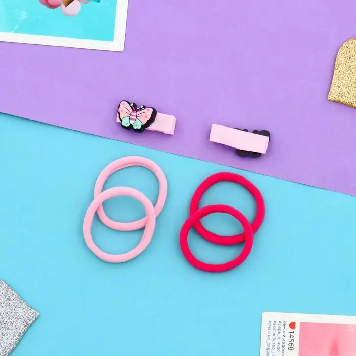 Набор для волос Набор для волос "Крохотуля" (4 резинки, 2 зажима 3,5 см) бабочка, розовый