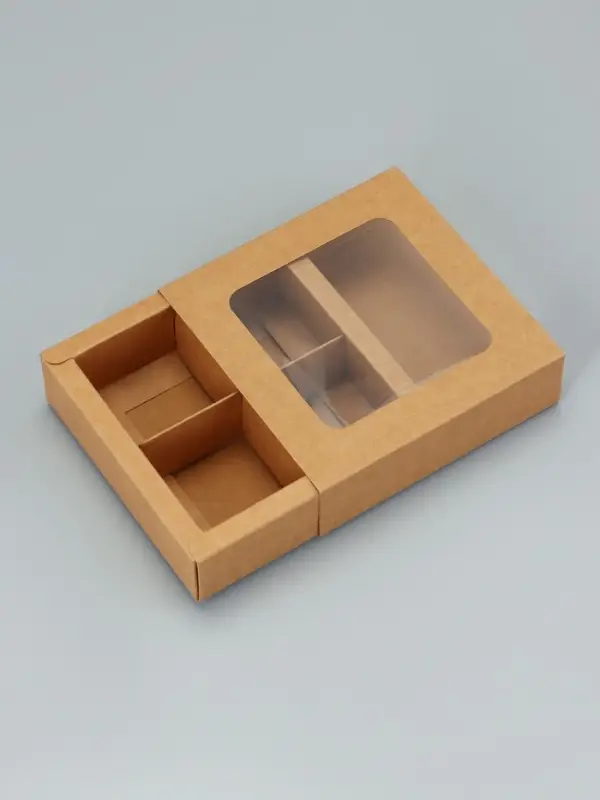 Коробка для 4 конфеты, крафт, 12.5&times;12.5&times;3.5 см