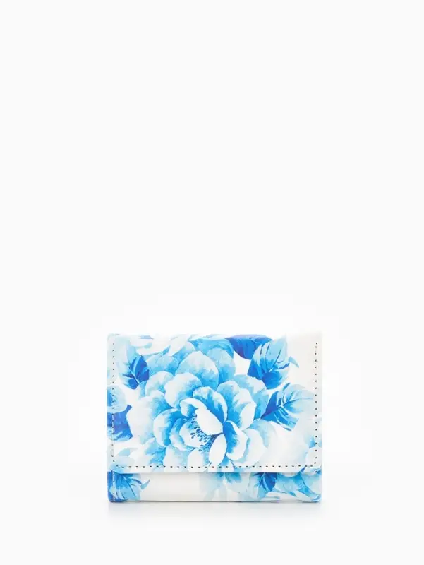 Кошелёк женский на кнопке, 10.5&times;2.5&times;8.5 см, с цветочным принтом, белый/голубой