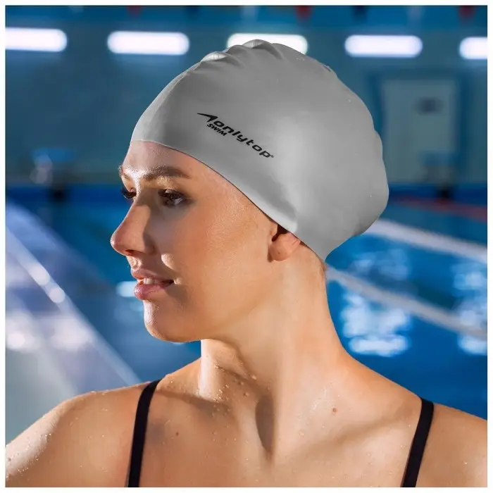 Шапочка для плавания взрослая ONLYTOP, силиконовая, обхват 54-60 см, МИКС