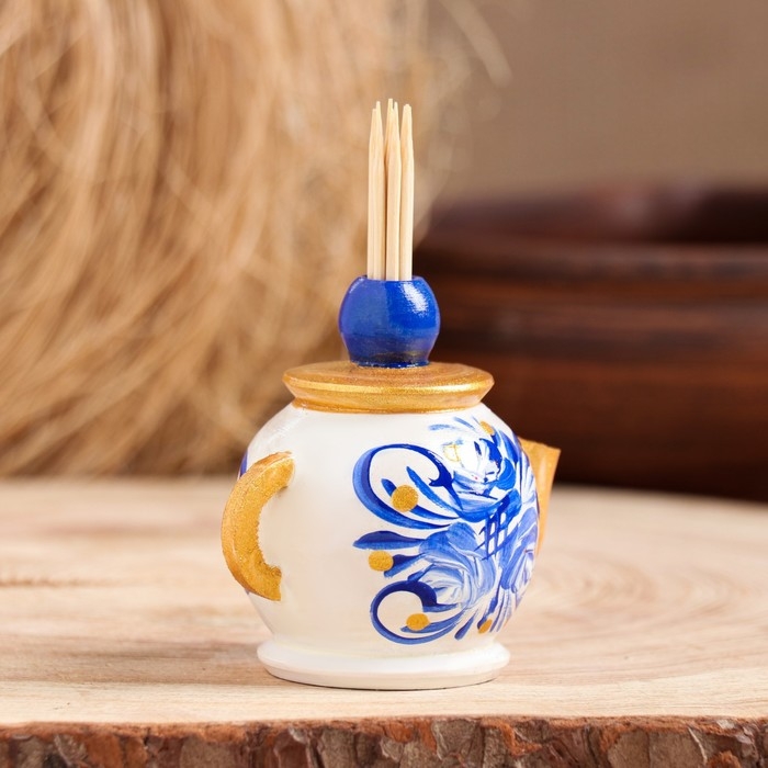 Подставка под зубочистки «Чайник», 5 см, бело-синяя Подставка под зубочистки «Чайник», 5 см, бело-синяя