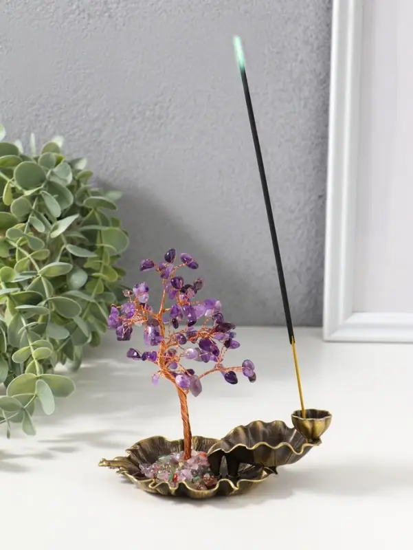 Подставка под благовония "Лягушка в фонтане у дерева" 72 камня 8,5х13х15 см