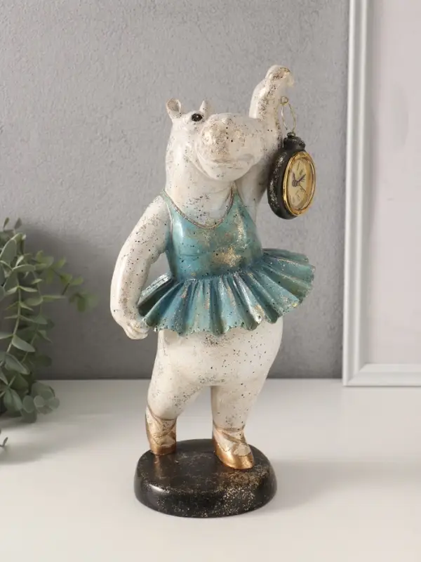 Фигурка - часы настольные полистоун &laquo;Бегемот-балерина&raquo;, 13.5&times;15&times;32.5 см