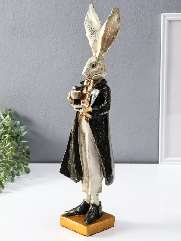 Сувенир полистоун "Заяц с чашкой чая" 13,5х11х46,5 см