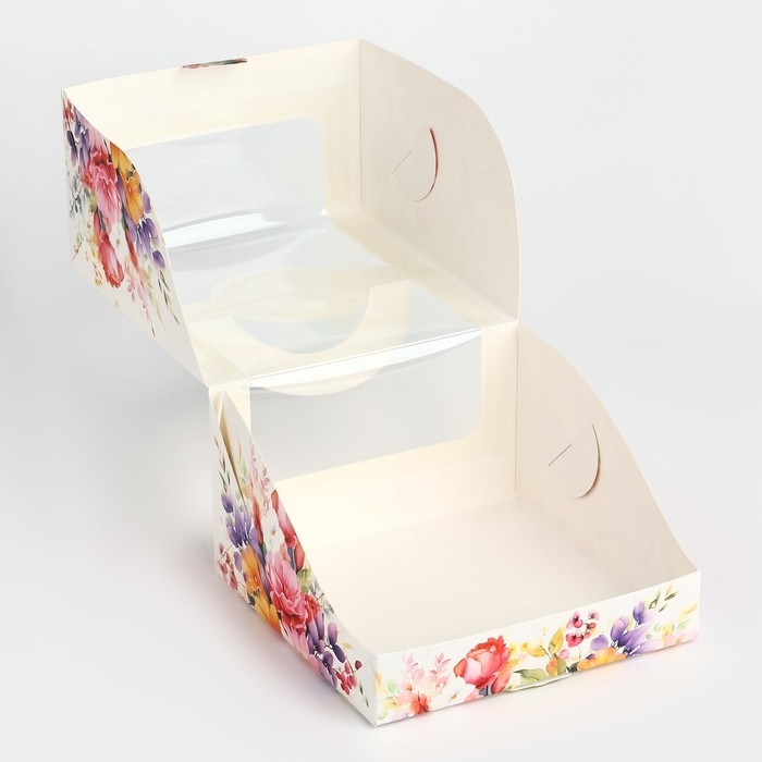 Коробка под бенто-торт с окном «Нежные цветы», 14 х 14 х 8 см Коробка под бенто-торт с окном «Нежные цветы», 14 х 14 х 8 см