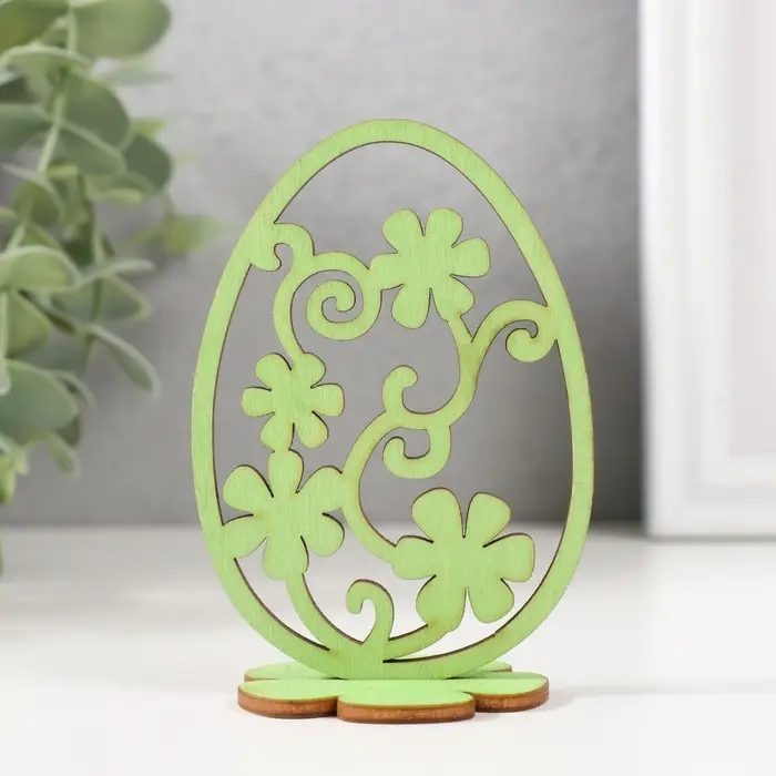 Декор пасхальный «Фигурка яйцо на подставкен», 6.5×4.7×9.3 см, набор 2 детали, салатовый
