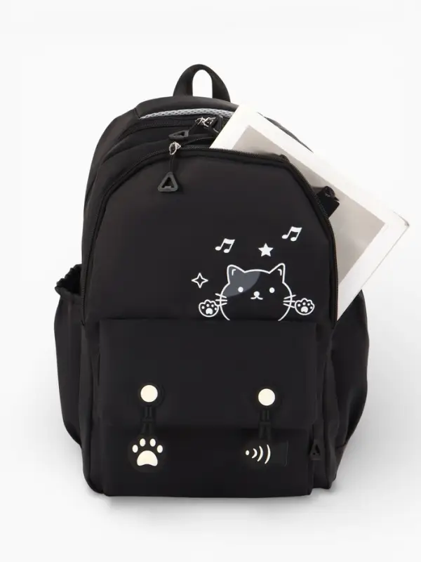Рюкзак школьный &laquo;Котик&raquo;, 3 кармана, 2 отделения, 29&times;14&times;44 см, чёрный