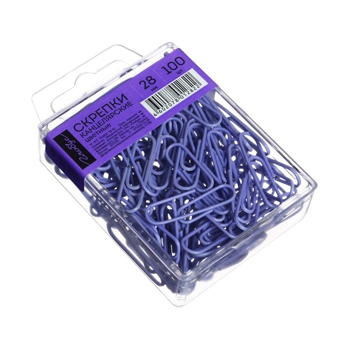 Скрепки канцелярские 28 мм, цветные 100 штук GLOBUS фиолетовые, евробокс Скрепки канцелярские 28 мм, цветные 100 штук GLOBUS фиолетовые, евробокс
