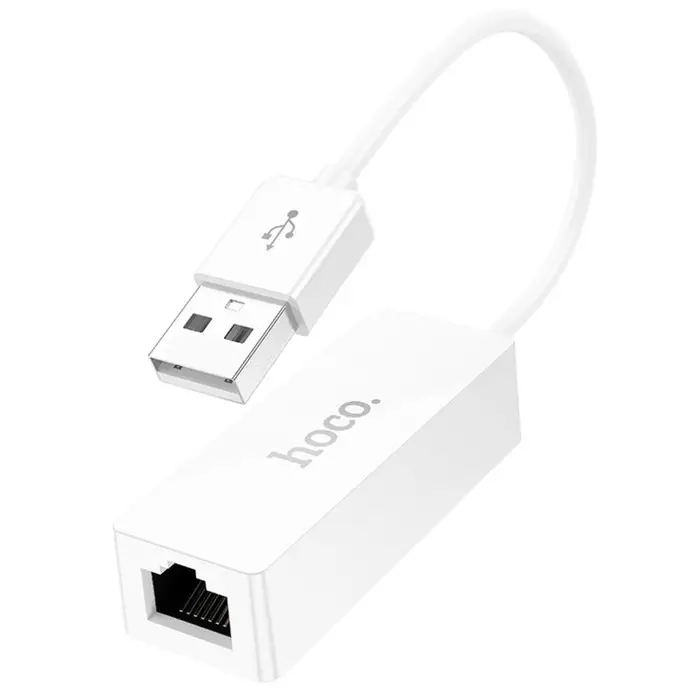 Адаптер Hoco UA22, USB-A - ethernet (100 Мб), 15 см, белый
