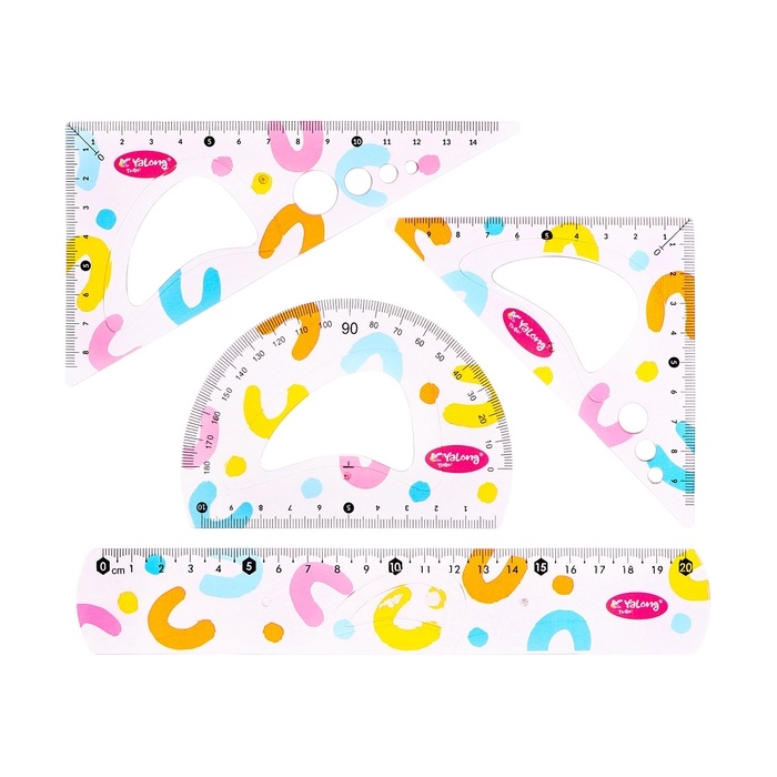 Набор геометрический гибкий силиконовый (линейка 20см+2 угольника+транспортир) Абстракция Набор геометрический гибкий силиконовый (линейка 20см+2 угольника+транспортир) Абстракция