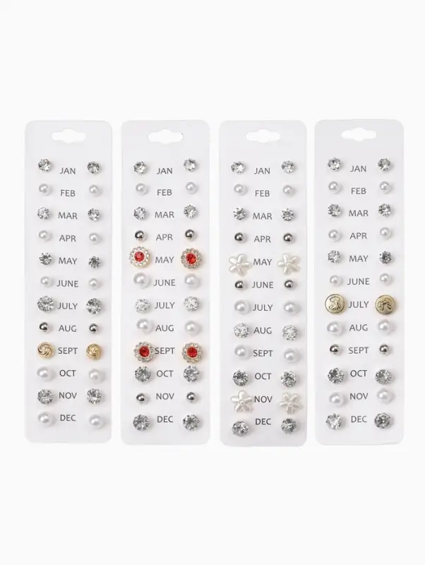 Серьги пусеты One year, 12 пар, строгий стиль, миксы