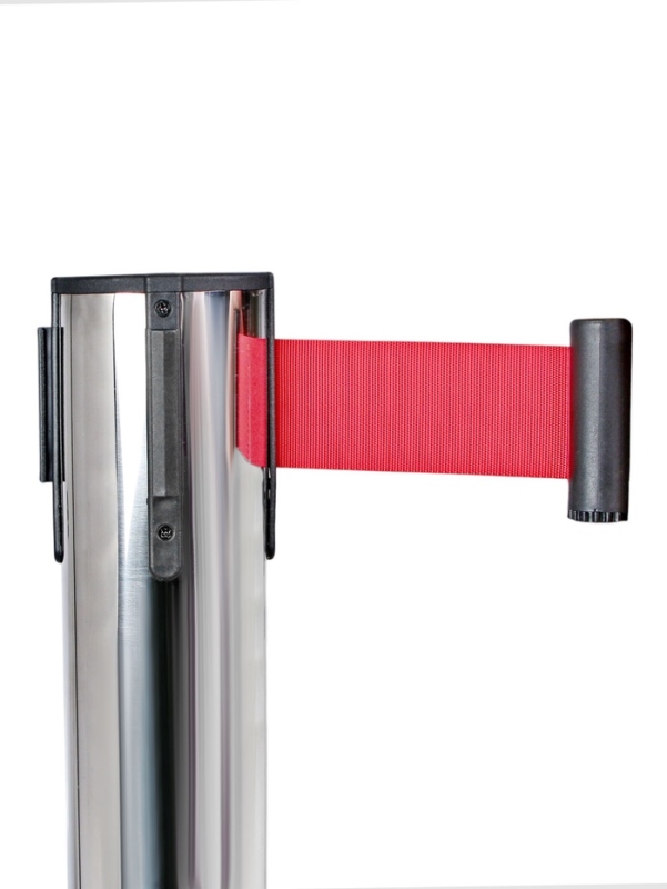Стойка ограждения сер с вытяжной лентой-470см КРАСНАЯ,высота-90см,d-11см,напольный d-35см