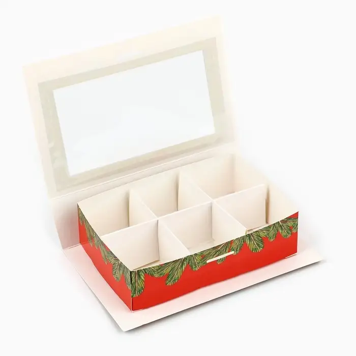 Коробка под 6 конфет с ячейками &laquo;Новогодние атрибуты&raquo; 14.5&times;9.5&times;3.5 см
