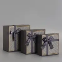 Набор подарочных коробок 3 в 1 квадратные, 19&times;19&times;9.5 см, 17&times;17&times;8 см, 15&times;15&times;6.5 см, с бантом, графитовый