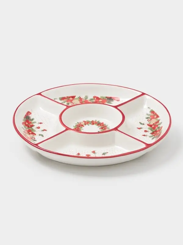 Менажница Доляна «Новогоднее настроение», 5 секций, 25.5×3.1 см, доломит, белая