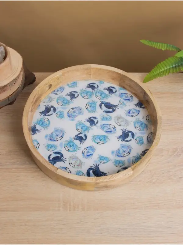 Поднос круглый с бортиками &laquo;Крабы&raquo;, 35&times;35&times;6.5 см, дерево манго