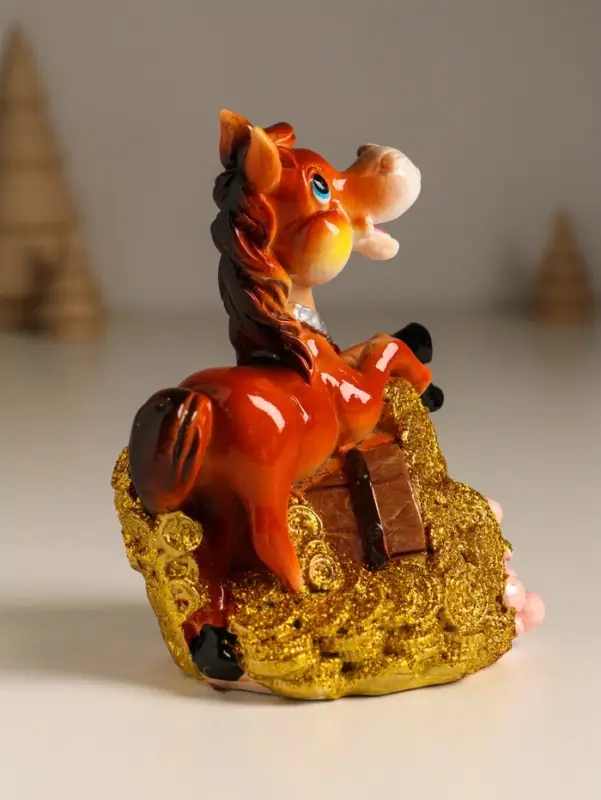 Копилка полистоун Копилка полистоун "Коняшка у кадки с монетами и самоцветами" 8х7х11 см