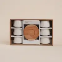 Сервиз чайный SL Home &laquo;Тренто&raquo;, 12 предметов: 6 чашек 90 мл, 6 деревянных подставок, фарфор, белый