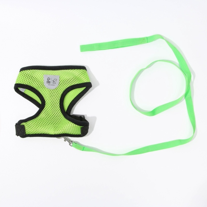 Шлейка дышащая с поводком и светоотражающей нашивкой, M, ОШ 33, ОГ 32-43, зеленая Шлейка дышащая с поводком и светоотражающей нашивкой, M, ОШ 33, ОГ 32-43, зеленая
