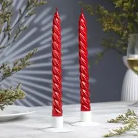 Набор свечей витых, 2.3&times;24.5 см, 5 ч, 50 г, 2 штуки, красный металлик, в подарочной коробке