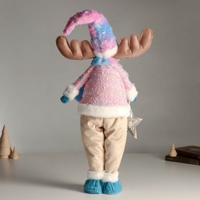 Кукла интерьерная Кукла интерьерная "Лосик в розовом свитере с мехом и голубом колпаке, со звёздочкой" 61,5 см 94880