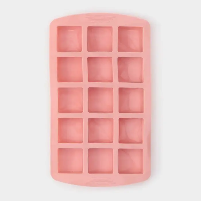Форма для льда и заготовок Доляна &laquo;Кьюб&raquo;, силикон, 20&times;11.5&times;1.5 см, 15 ячеек, персиковый, розовый