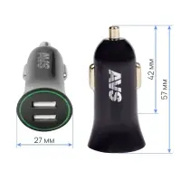 Автомобильное ЗУ AVS UC-522, 2 USB, 2.4 А, 12 Вт, черный (A07982S)