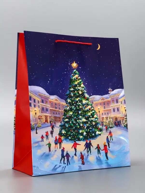 Пакет подарочный новогодний ламинированный, &laquo;Новогодний каток&raquo;, 26&times;12&times;32 см