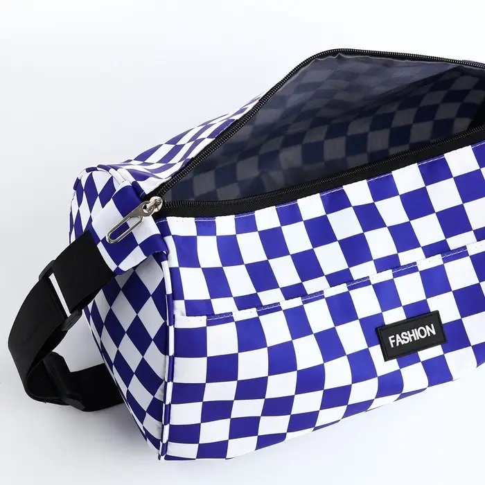 Сумка спортивная на молнии, регулируемый ремень, маленький размер, белая, синяя