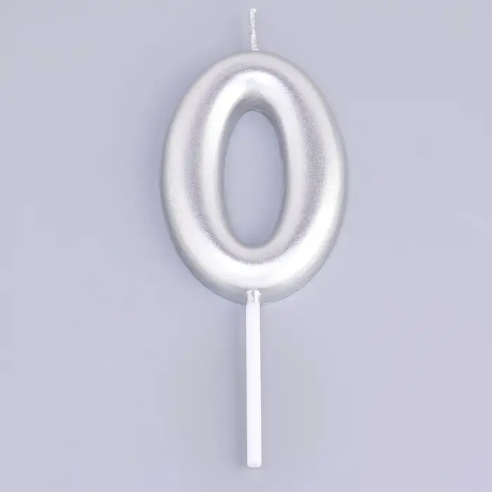 Свеча в торт &laquo;Европейская&raquo;, цифра 0, 6 см, серебро