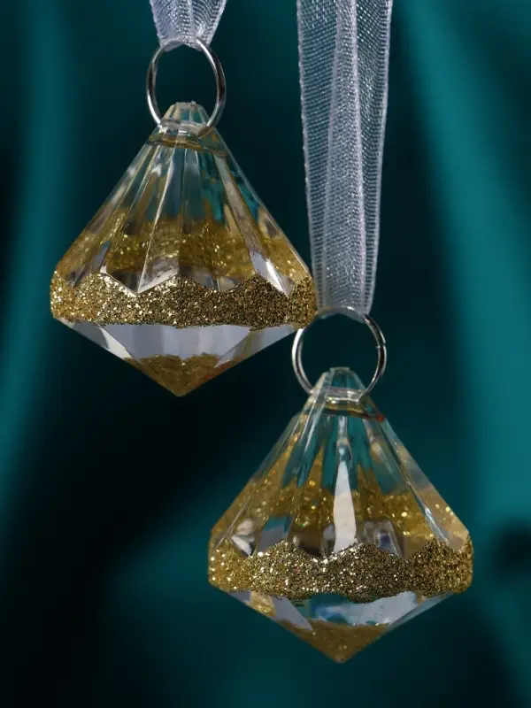 Украшение ёлочное Украшение ёлочное "Льдинка" (набор 2 шт) капельки блеск, 3х3 см, прозрачно-золотой