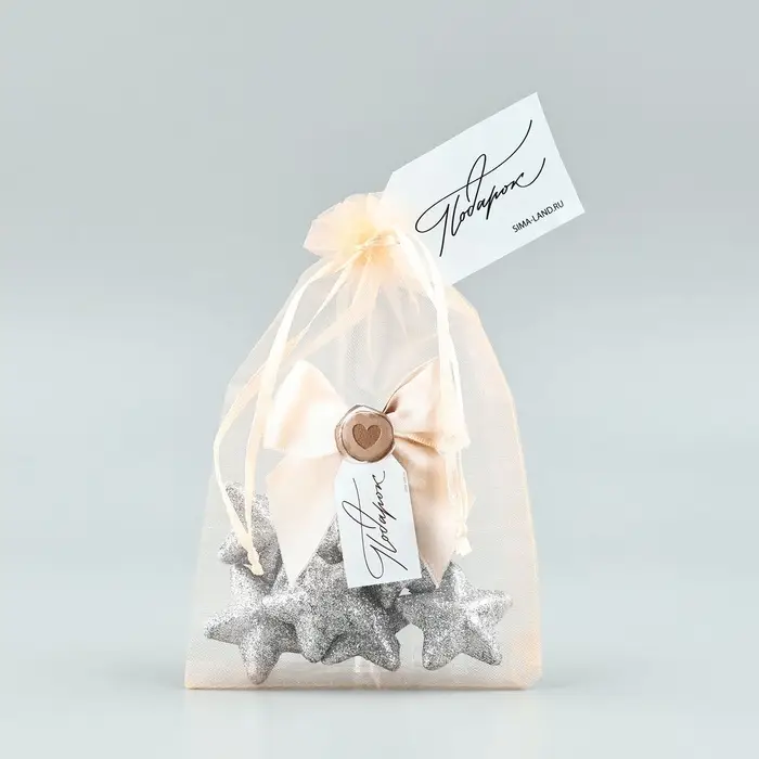 Мешочек подарочный из фатина с термонаклейкой «Бант», 11 х 16 см +/- 1.5 см