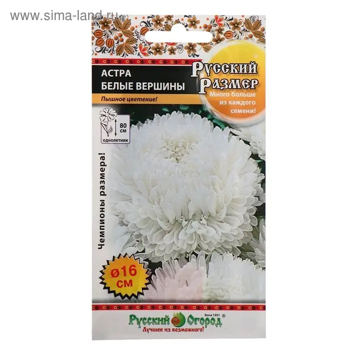 Семена цветов Астра "Белые вершины" серия Русский размер, О, 0,2 г