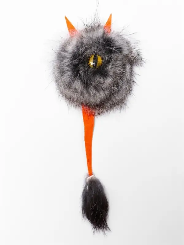 Дразнилка - удочка из меха кролика &laquo;Монстрик&raquo;, на деревянной палочке, цвет МИКС