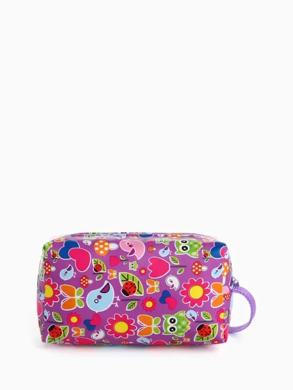 Косметичка-футляр маленькая, для косметики, лекарств, прокладок, с принтом, фиолетовая