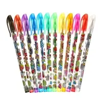 Набор гелевых ручек Calligrata, 12 цветов, металлик, узел 0.5 мм, корпус с рисунком, в блистере на кнопке