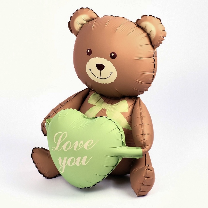 Шар фольгированный 42 Шар фольгированный 42" «Медвежонок с зелёным сердцем», матовый, цвет шоколадный, под воздух