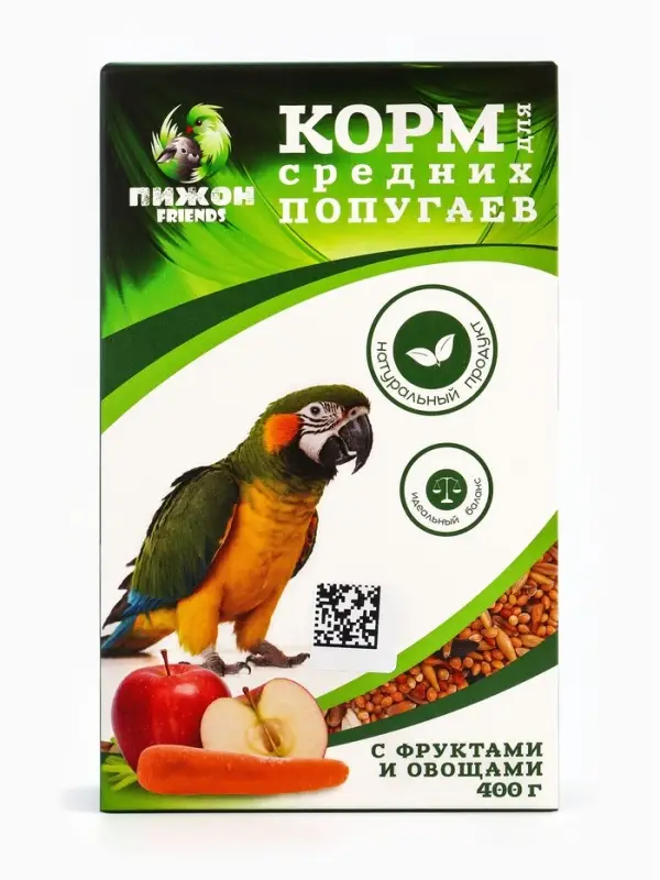 Корм &laquo;Пижон&raquo; для средних попугаев, с овощами и фруктами, 400 г