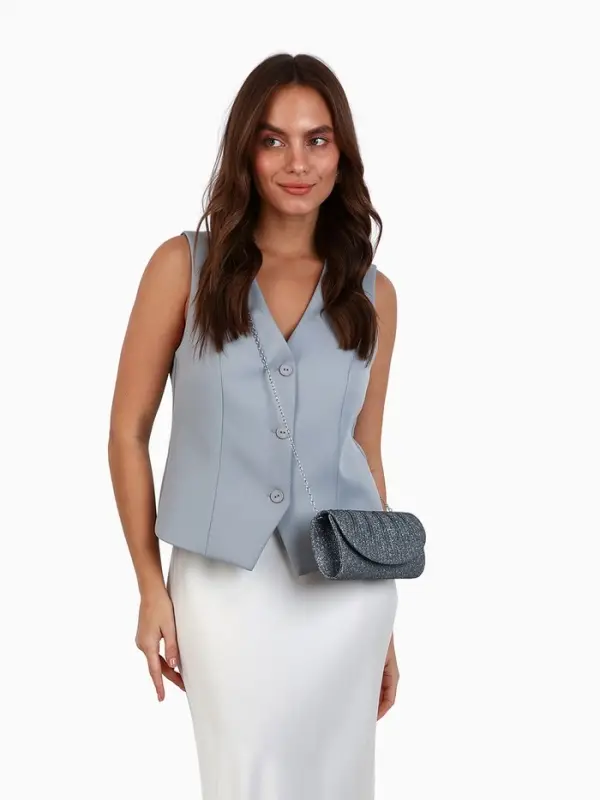 Сумка-клатч вечерняя на магните, на серебристой цепочке, блестящая, серебристая