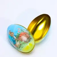 Шкатулка - яйцо металлическая &laquo;Зайчик в синем жакете&raquo;, 11&times;6.5&times;7 см
