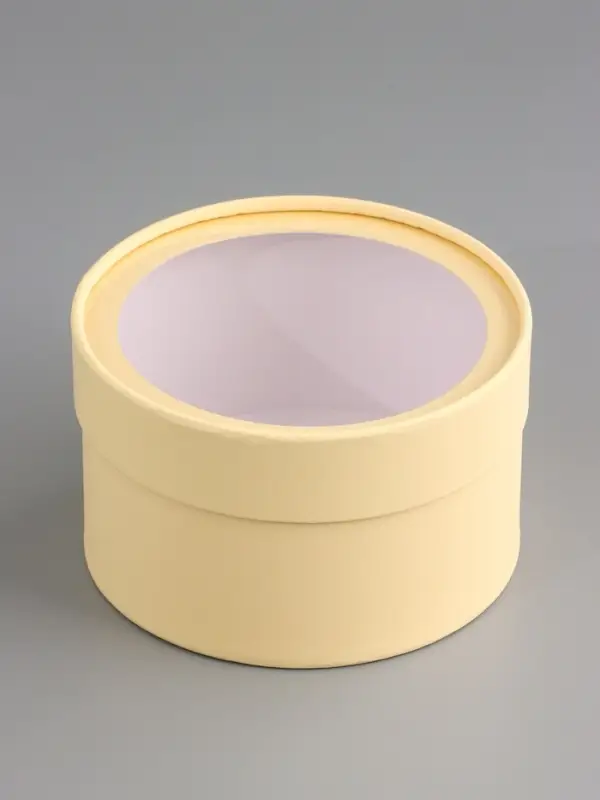 Подарочная коробка круглая &laquo;Крема&raquo; кремовая, завальцованная с окном, 16&times;10 см