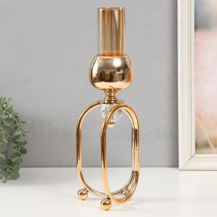 Подсвечник на 1 свечу &laquo;Сервилия&raquo;, под золото, d=4.5 см, 11&times;11&times;34.7 см