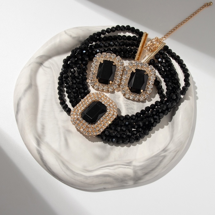 Набор 2 предмета; серьги, колье «Роскошь» крупный камень, цвет чёрный в золоте, 42 см Набор 2 предмета; серьги, колье «Роскошь» крупный камень, цвет чёрный в золоте, 42 см
