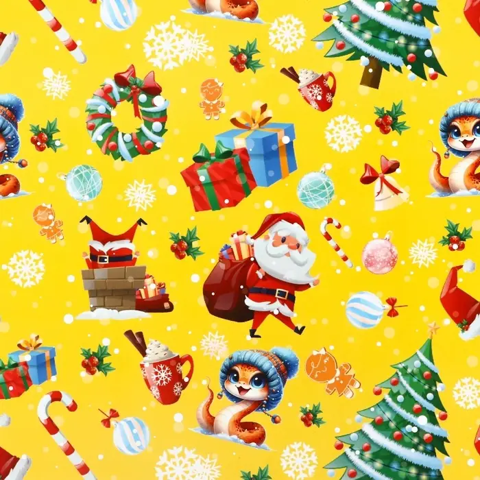 Бумага упаковочная новогодняя «Подарки и змейка Символ года», глянец, 80 г/м² , 50×70 см