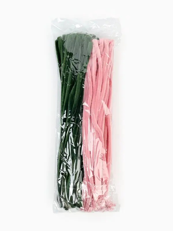 Синельная проволока, набор 100 шт, размер 1 шт 30х0,8 см, цвет розовый и зеленый Синельная проволока, набор 100 шт, размер 1 шт 30х0,8 см, цвет розовый и зеленый