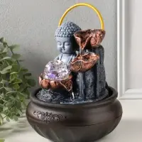 Фонтан настольный от сети, подсветка "Будда с лотосами - благополучие" 16х16х22 см