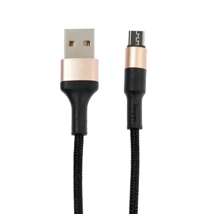 Кабель Hoco X26, microUSB - USB, 2.4 А, 1 м, нейлоновая оплетка, чёрно-золотистый