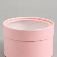 Подарочная коробка круглая, розовая, завальцованная с окном, 16&times;11 см